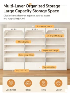 Solid Wood Custom Cabinets Makeup Display Suitable for Beauty Stores Boutique Stores and High End Product Showcases