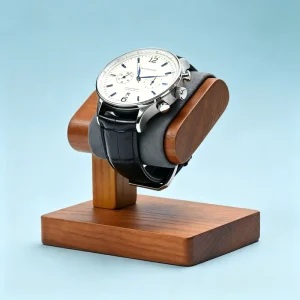 Solid Wood Single Watch Display Stand Wristwatch Holder Grey with Soft Microfiber Cushion Scratch resistant Protective Design