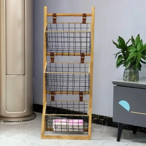 Solid Wood Three Layer Durable Modern Display Stand Standing Type Storage Rack for Living Room Use