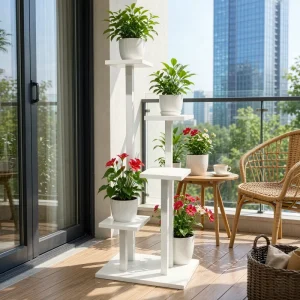 Space Saving Multi Tier Plant Holder Decorative Metal Flower Pot Rack for Apartment Living Room Balcony Corner