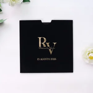 Square Black Acrylic Wedding Invitation Custom Gold Foil Printed with Velvet Pocket Envelope