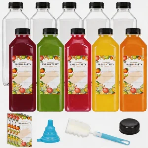 Square PET Juice Bottle 980ml Food Grade Beverage Container Tamper Evident Cap Clear Reusable Packaging 33oz