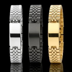 Stainless Steel 18K Gold-Plated Curved Plate Bracelet Watch Strap Wrap Chain, Silver and Gold Tone, Men’s Jewelry