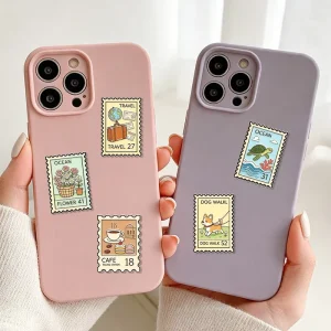 Stamp Shaped Enamel Metal Pins Travel Cafe Pet Ocean Cartoon Mobile Phone Stickers for Backpack Phone Case Ornament