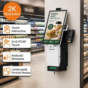 Standalone Self Payment Kiosk QR Scanner Printer Retail Shop Supermarket Secure Data Protection Stable Performance