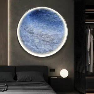 Star Moon Earth Nordic Wall Art LED Light Painting Prints Posters Round Canvas Frame Diamond Moon Painting