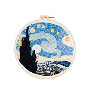 Starry Sky DIY Handmade Embroidery Crafts Set European Landscape Embroider Cloth Printing Needlework Cotton