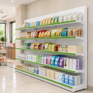 Steel Single Side Supermarket Shelf Display Rack Adjustable 5 Layer Heavy Duty Flat Back Gondola Shelving Convenience Store