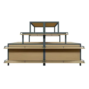 Steel Wood Supermarket Rack with Reinforced Frame High Load Bearing 5 Layer Display Stand for Retail Use Quick Installation