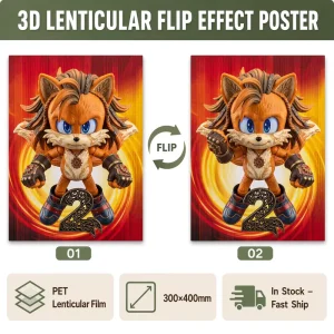 Stock 200 Designs 3D Lenticular Plastic Anime Painting, 30x40cm, PET Changing Picture Poster