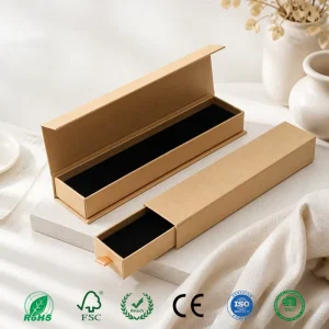 Stocked Kraft Rigid Rectangular Necklace Box Jewelry Box Brown Magnetic Snap-on Lid Box Brown Drawstring Jewelry Storage Box Set