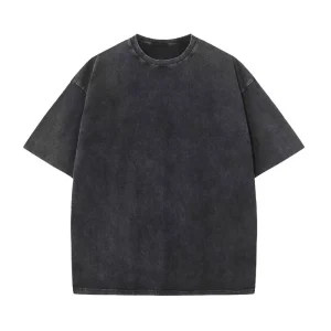 Streetwear Solid 100% Cotton Knitted Breathable T-Shirts Men Plus Size Acid Washed Heavyweight Regular Length