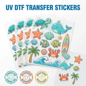 Summer Vibe Ocean Beach UV DTF Transfer Sticker Cute Sea Turtle Whale Starfish Decal Waterproof 3D Raised Texture Bulk Supply