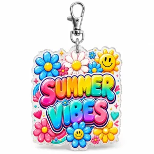 Summer Vibes Keychain Hippie Flower Aesthetic Charm Retro 70s Bulk