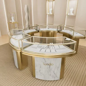 Sundo Custom Luxury Curved Jewelry Display Cabinet Showcase LED Lighting Waterproof Eco Friendly Whole Store Free Design for