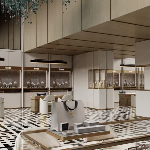 Sundo High end Jewelry Store Design Custom Jewelry Display Showcase LED Lighting Gold plate Metal Stainless Steel Eco Friendly