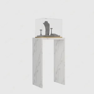 Sundo Lockable Display Cabinet Tempered Glass Standing Jewelry Cabinet Stainless Steel Marble Pedestal Showcase