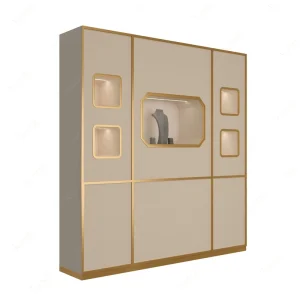 Sundo Metal & Wood Jewelry Display Counter with LED Lighting Gold Finish Eco Friendly for Jewelry Store Furniture