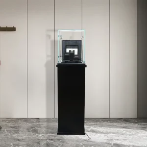 Sundo Unique Design Luxury Black Wood Jewelry Display Cabinet Tempered Glass Customizable Size Color LED Lights