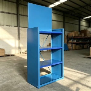 Supermarket Display Rack, 4-Tier Freestanding Metal Shelving with Top Sign for Retail Store and Exhibition