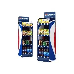 Supermarket Floor Standing Chevron Board Rack Custom Multi Layer PVC Display for Food Beverage Snacks Other Products Light Duty