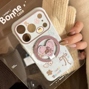 TPU Magnetic Ring Shockproof for Case Ins Style Design Sea Fog Blue Brown Colors Horse Bear Heart Pattern for 17 Pro