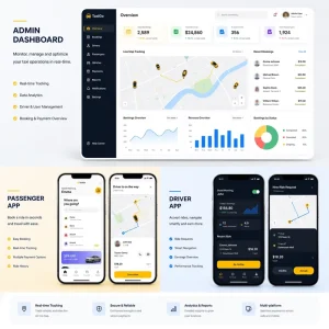 Taxi and Ride Hailing System Three End App Development and Admin Management Backend Support for iOS Android and Web