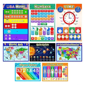 Tear Resistant Kindergarten Learning Posters Colors Animals Chart for Preschool Toddlers Playroom Decor