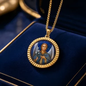 The Archangel Gabriel Icon Orthodox Painting on Lapis Lazuli Pendant Light
