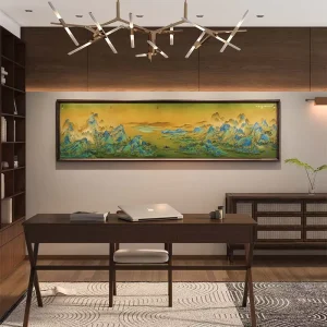 Thousand Mile Landscape Map Brass and Imported Black Walnut Chinese Style Hanging Movable Decorative Painting