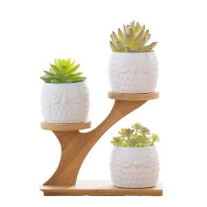 Three Layer Retro Style Bamboo Bonsai Display Shelf Easy Assembly Detachable Design Green Plant Flower Pot Holder Standing Rack