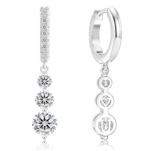 Three Stone Linear Moissanite Drop Earring 925 Sterling Silver Sensitive Ear Wedding Bridal WOMEN GRA VVS Diamond Dangle Earring