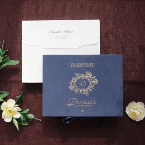 Timeless American Navy Velvet Keepsake Invitation Box with Gold Foil Clear Acrylic Invitation Card for Anniversary Celebrations