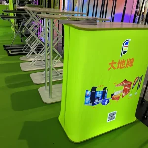 Trade Show Counter Portable Aluminum Pop up Desk With LED Light Oval Rectangle & Foldable Design For Pop Booth Table