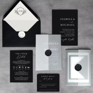 Traditional Modern Classic Wedding Invitation Cards Black and White Lettering Printing Monochrome Wedding Invite Set