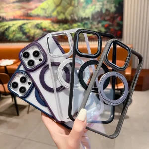 Transparent Acrylic Phone Case With Kickstand for iPhone16 15 14 13 12 11 Magnetic Cell Phone Cover for iPhone 16 Pro