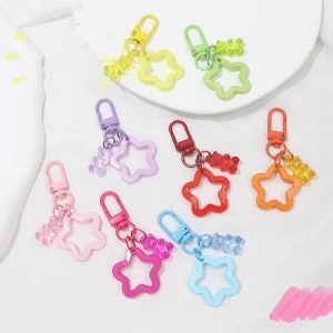 Transparent Bear Acrylic Key Pendant with Five-Pointed Star, DIY Kids’ Accessory and Decoration