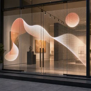 Transparent LED Film Display For Art Gallery Glass Entrance Decoration