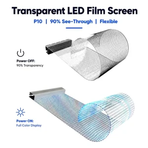 Transparent Led Film Screen P10 Flexible 90% Transparency Crystal Self Adhesive Display For Shopping Mall Glass Window