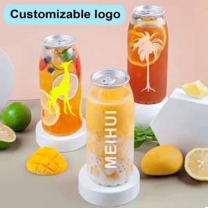 Transparent PET Plastic Can With Aluminum Lid Clear Beverage Soda Juice Packaging Bottle for Tea Coffee Snacks