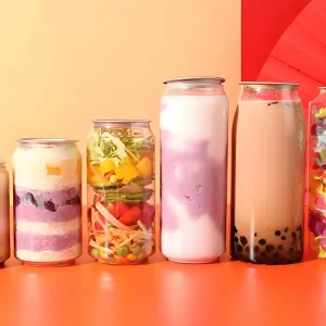 Transparent PP PET Cans Milk Tea Juice 200ml 250ml 330ml 500ml 650ml Custom Logo Gold Stamp Bubble Tea Soda Lids