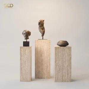 Travertine Sculpture Display Stand Pedestal Natural Stone Texture Column Art Gallery Boutique Shop Window Decoration Custom OEM