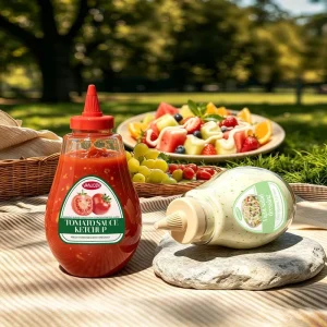 Trending Pear Shape PET Squeeze Bottle Pointed Nozzle Cap Custom Label for Ketchup Chili Sauce Packaging