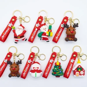 Trending Products Cartoon Pvc 3D Keychain Keyring Personalized Low MOQ Christmas Keychain Santa Reindeer Keychain for Kid