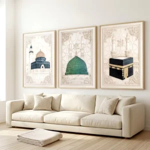 Trendy Arabic Quran Calligraphy Islamic Home Decor Posters Eid Al Fitr Gift Kaaba Door 3D Gold Foil Leather Texture Paintings