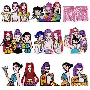 Trendy Y2K Anime Character Patches K pop Idol Theme Heart Glitter Embroidered Applique for Backpacks