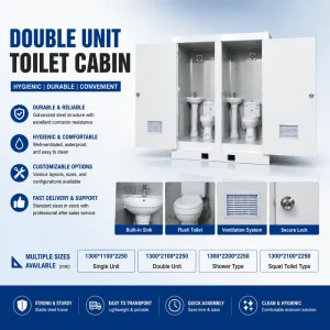 Twin Portable Toilet Cabin Double Unit Mobile Restroom Prefab Modular Eco-Friendly Durable Outdoor School Construction