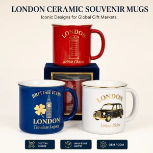 UK London Tourist Souvenir Ceramic Mugs Iconic Building Gold Plated logo for Porcelain Coffee Cups Custom OEM ODM