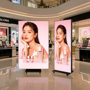 Ultra Slim Vertical Standing Mobile Tri Fold 3D LED Advertising Screen Double Sided Foldable LED Poster for Shopping Mall