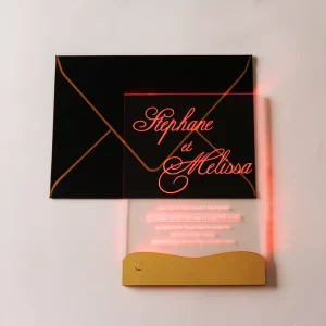 Unique Clear LED Acrylic Invitation 6 Different Lights Engraved Text Wedding Invite With Black Envelope for Wedding Invitation